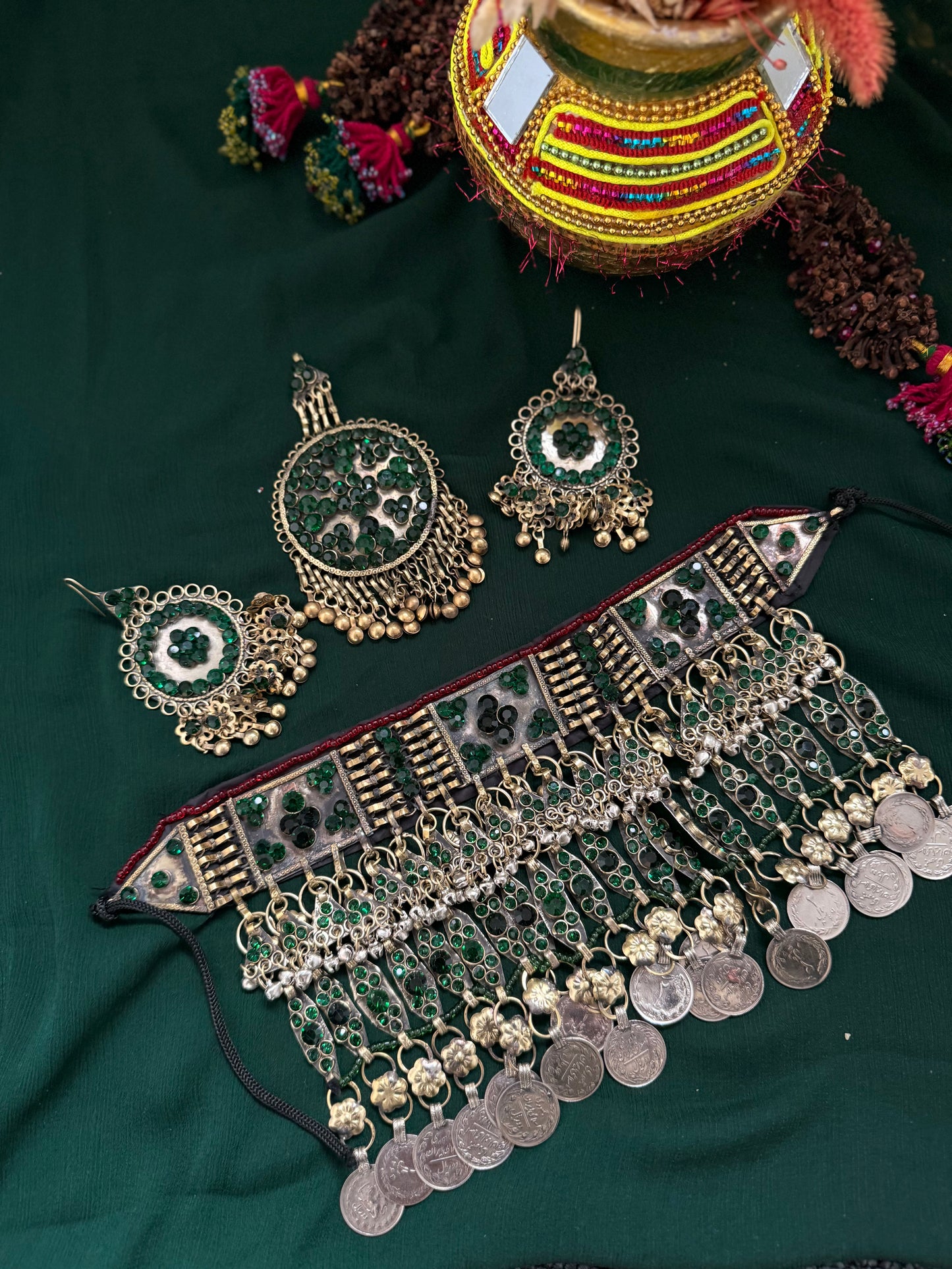 Medium jewelry set - Green coins